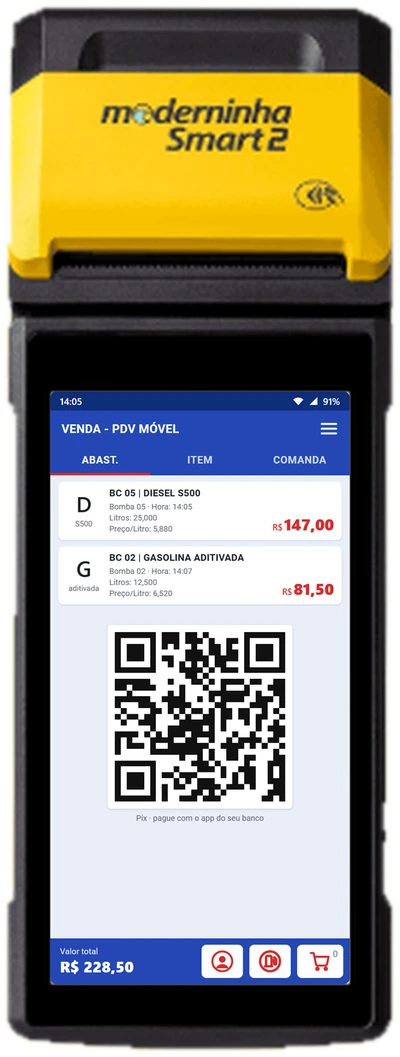 Maquininha PagBank exibindo a tela do Adaptive PDV Móvel